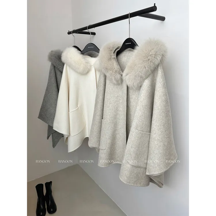 BANGON 羊毛连帽斗篷大衣名媛气质高级感2025年冬季新款披肩外套