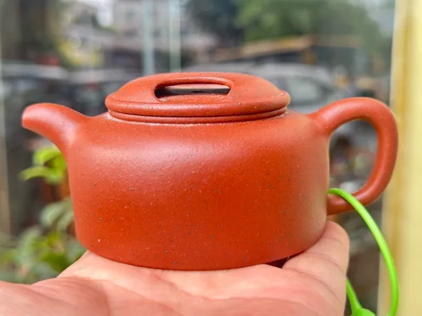 150CC小煤窑生砂朱泥牛盖莲子壶 手工原矿紫砂壶 附光谱分析报告