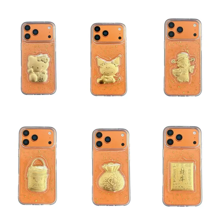 金箔招财猫滴胶适用苹果17ProMax/16/15/14/13手机壳创意可爱透明