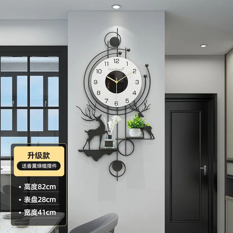 好运双鹿--恋妆创意装饰挂钟静音客厅时尚钟表挂墙时钟挂件家用