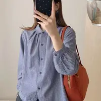 【清货+运费险】高级时尚条纹长袖衬衫拼接棉麻休闲百搭上衣V142
