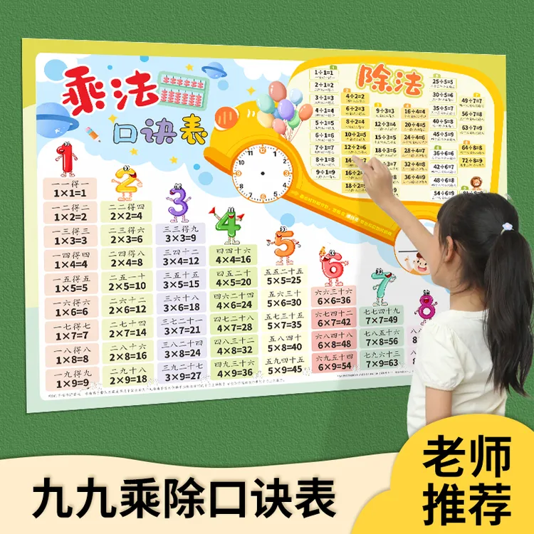 小学生二年级99乘除法数学九九口诀表背诵神器墙贴教具挂图