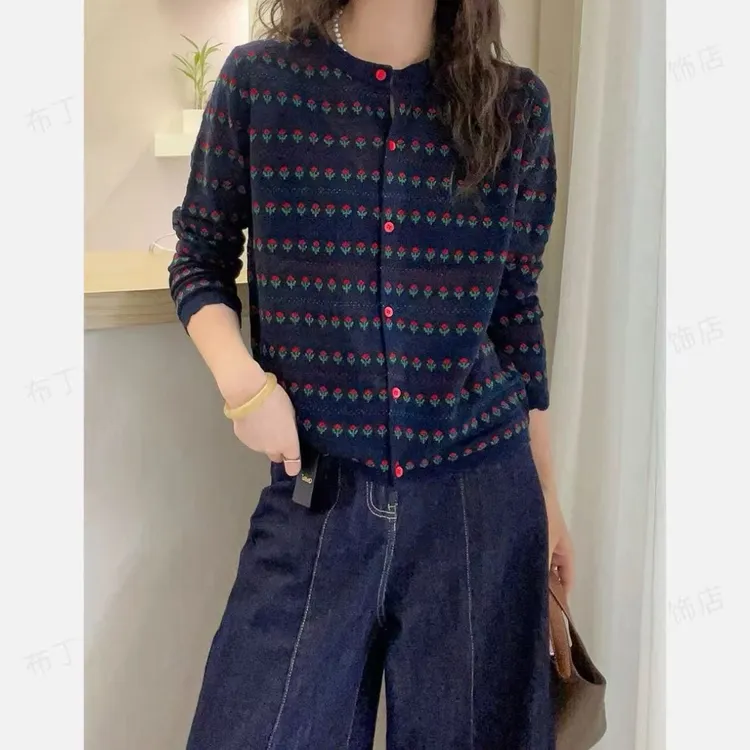 花园小花韩系2025早秋新款外套针织开衫百搭女款宽松显瘦减龄毛衣