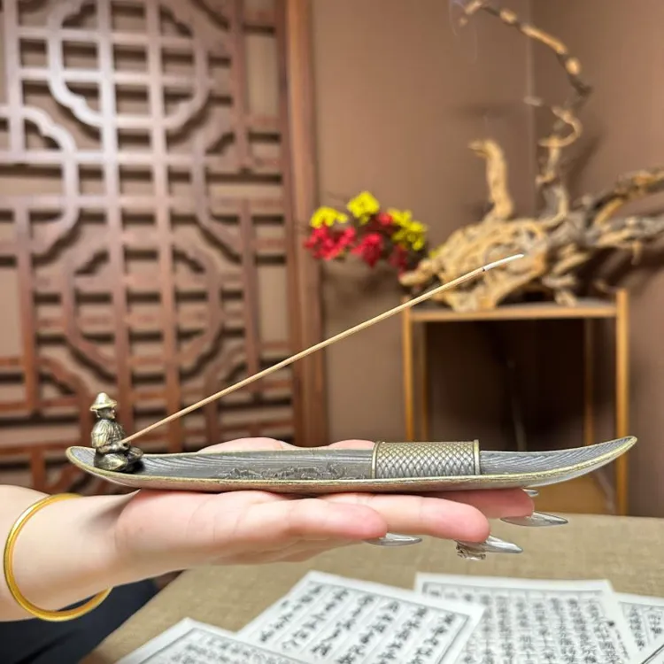 【送40支线香！】香薰炉合金渔翁小船线香炉家用室内檀香沉香卧香座