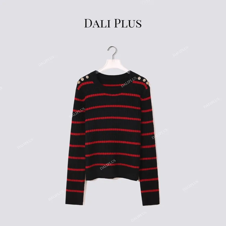 DALI PLUS“圣诞系列红条纹毛衣”羊驼混纺撞色针织-D5MM3323