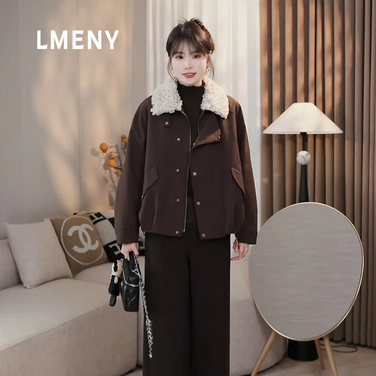 LMENY“小卷毛”巴恩风～拼接毛毛领下摆捏褶派克羽绒服25DY015