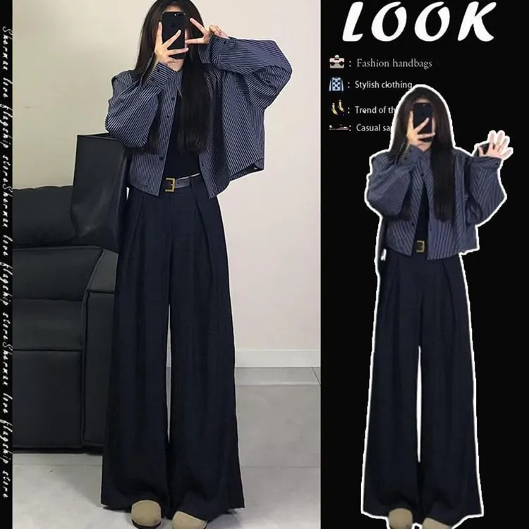 早秋御姐轻熟风套装女新款网红炸街短款外套阔腿休闲长裤两件套装