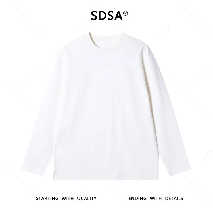 SDSA男士秋冬新款痞帅男装韩版纯色刺绣圆领长袖T恤休闲宽松上衣