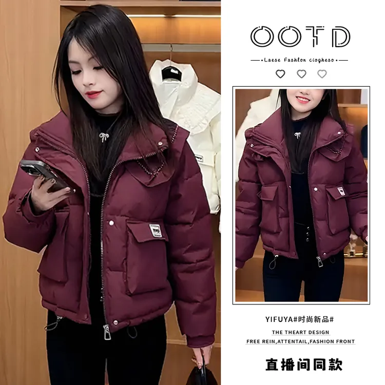 设计感加绒加厚棉服女2025年冬季新款时尚洋气宽松短款面包服棉衣