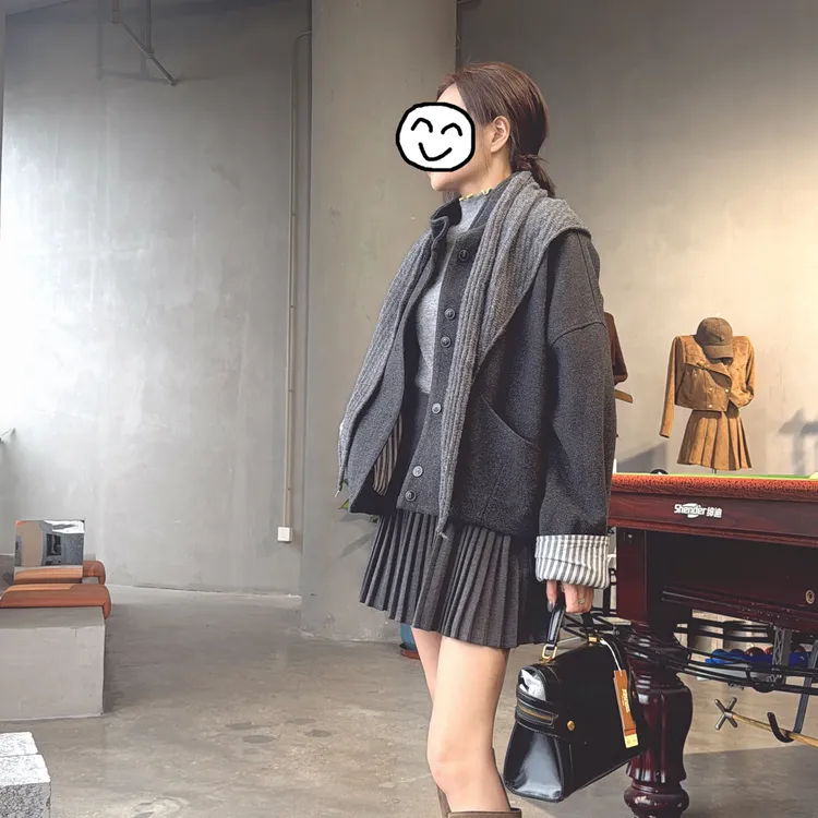 冬季新款咖色立领短款百搭呢外套女小个子气质休闲外套配披肩