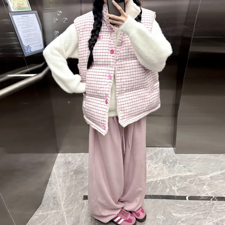 双面穿马甲女款秋冬宽松韩系小个子夹棉加厚两面穿拼接绒棉服外套