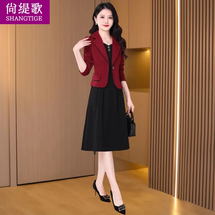 【尚缇歌】红色喜婆婆婚宴装套装连衣裙女2025新款秋长袖修身妈妈装