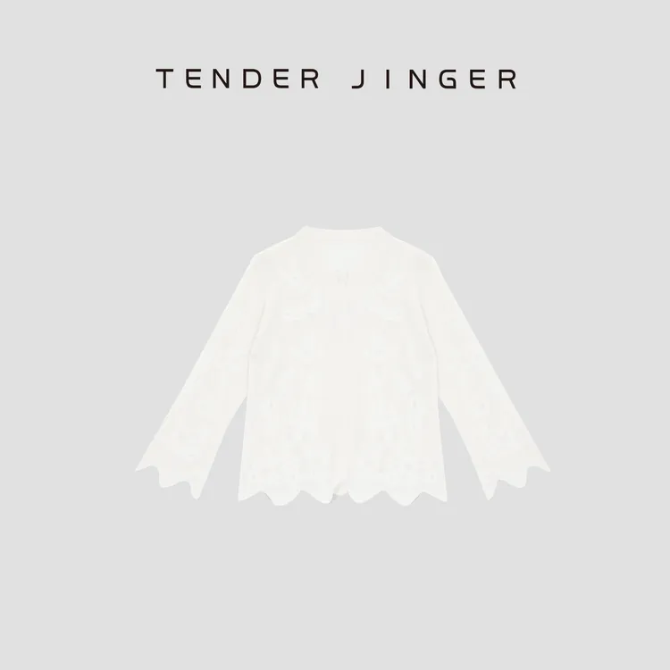 Tender Jinger【独白】重工刺绣不规则荷叶边羊毛开衫T53MII41258