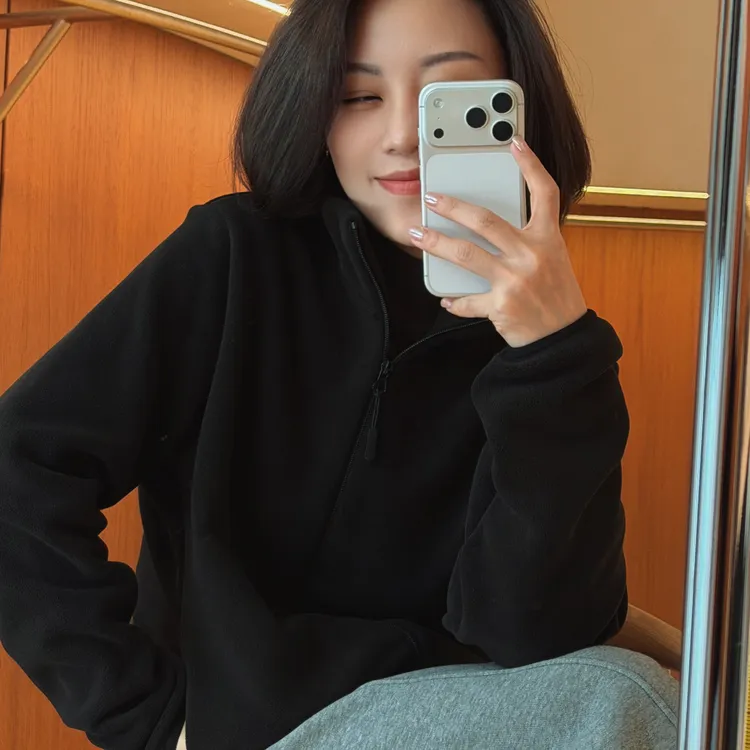 XIYE&W【番茄红】宽松纯色立领打底衫