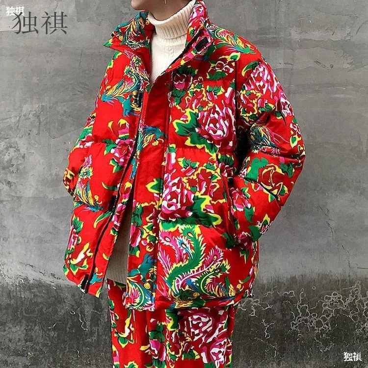 东北大花棉袄子情侣加厚棉衣男中国风衣服潮流棉服外套套装棉裤子