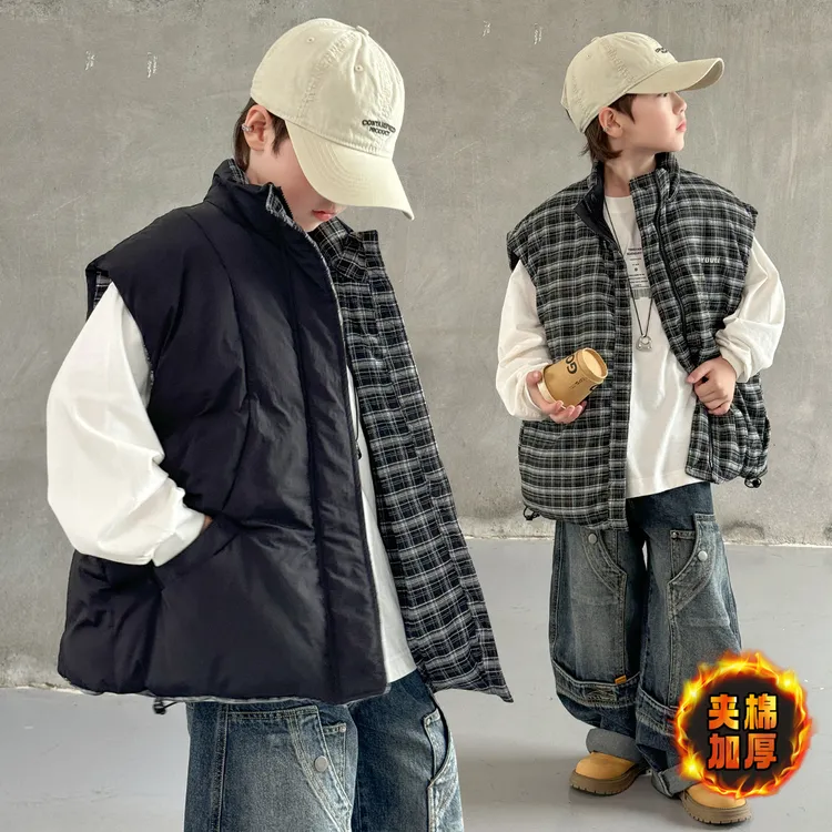 男童双面穿冬装棉马甲2025新款儿童装秋冬款男孩冬季外穿加厚马夹