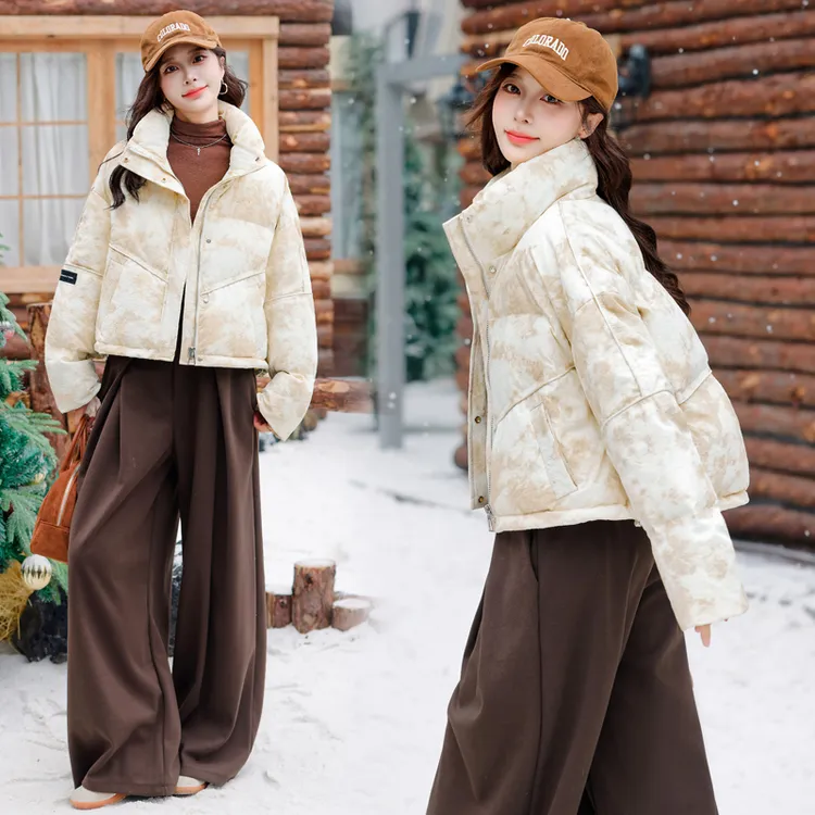 复古扎染羽绒服短款女装2025冬季新款加厚时尚立领小个子迷彩外套