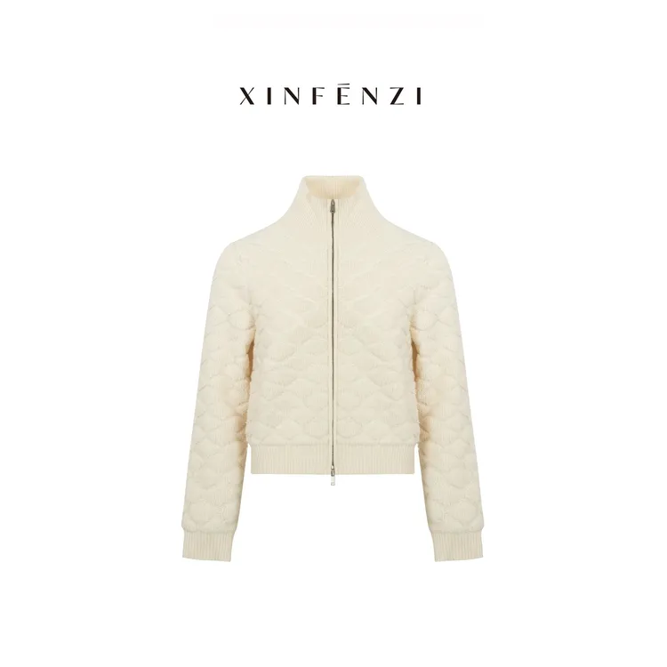 【独特】XINFENZI 时尚立体提花羊毛立领拉链式开衫 51175
