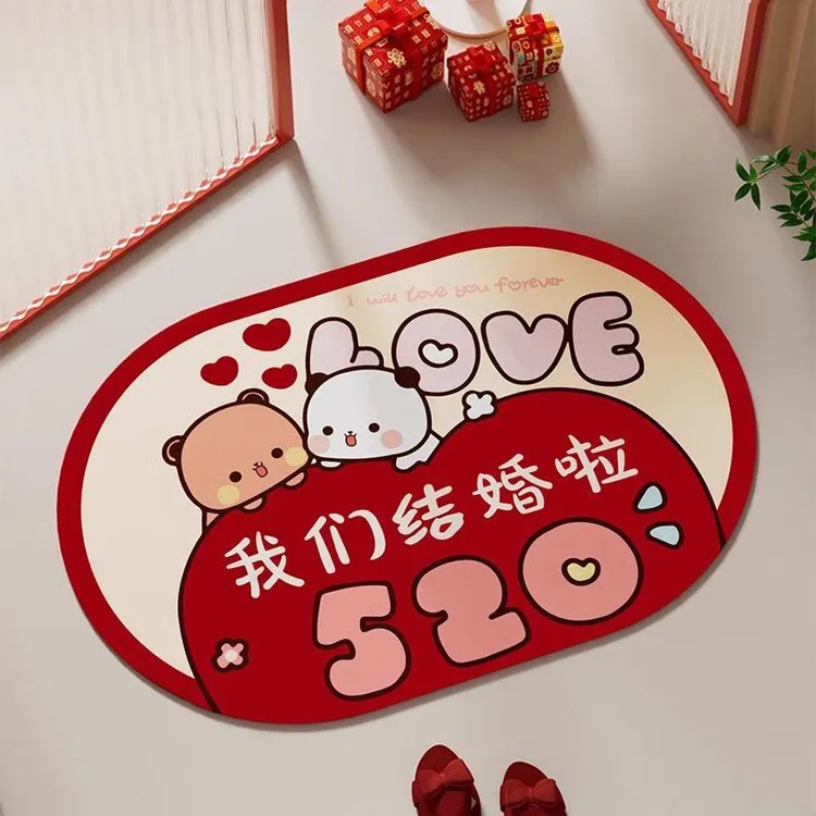 一二布布结婚浴室地垫婚房红色吸水硅藻泥地垫厕所卫生间门口脚垫