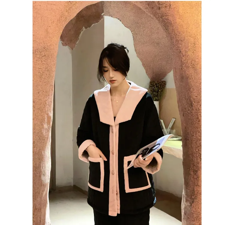 女翻领家居服套装睡衣上衣韩版宽松气质加厚春秋娃娃领秋季