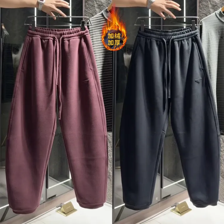 冬季新款潮牌加绒加厚束脚卫裤男士痞帅时尚宽松百搭保暖休闲裤