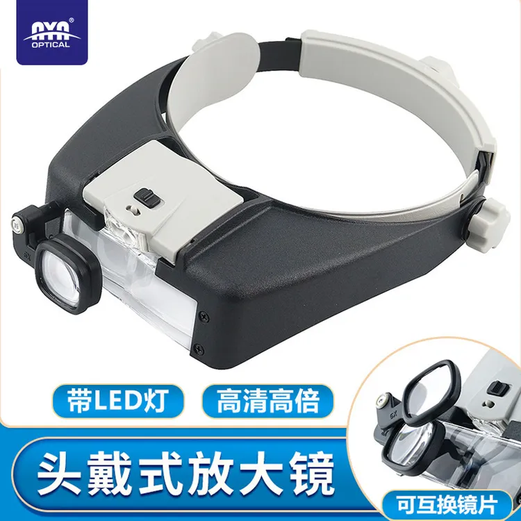 头戴式放大镜带LED灯高倍高清多组镜片适用于阅读维修等场景