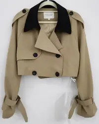  【品牌撤柜款ZB】卡其色女士双排扣拼接简约通勤外套QYM001609