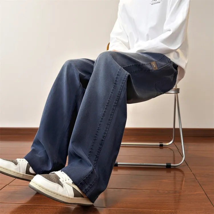 2025秋冬新款潮牌宽松直筒休闲裤男士时尚百搭垂顺莱赛尔裤子