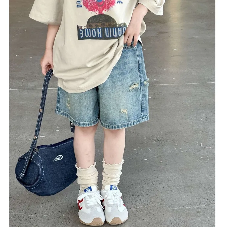 女童裤子中大童夏装新款宽松牛仔短裤潮牌童装小女孩洋气五分裤子