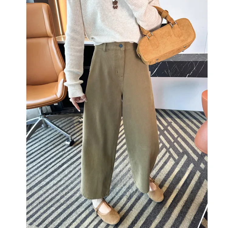 美拉德咖色阔腿牛仔裤女2025秋季新款小个子奶奶裤九分宽松直筒裤