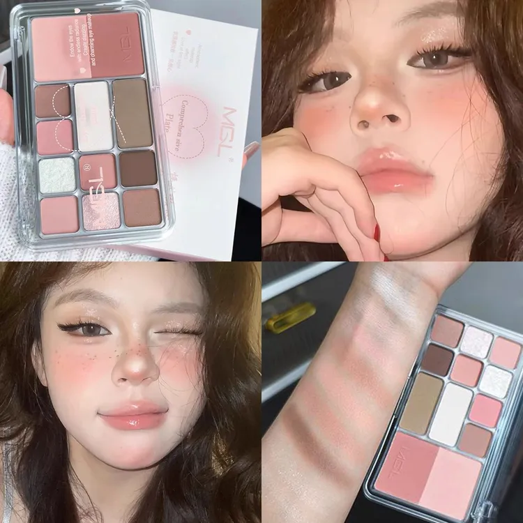 早八一盘搞定全妆 12色眼影综合盘修容高光腮红卧蚕多功能一体盘