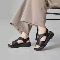 运动风女鞋1819夏季新款中跟坡跟休闲前拉链露趾厚底凉鞋23X