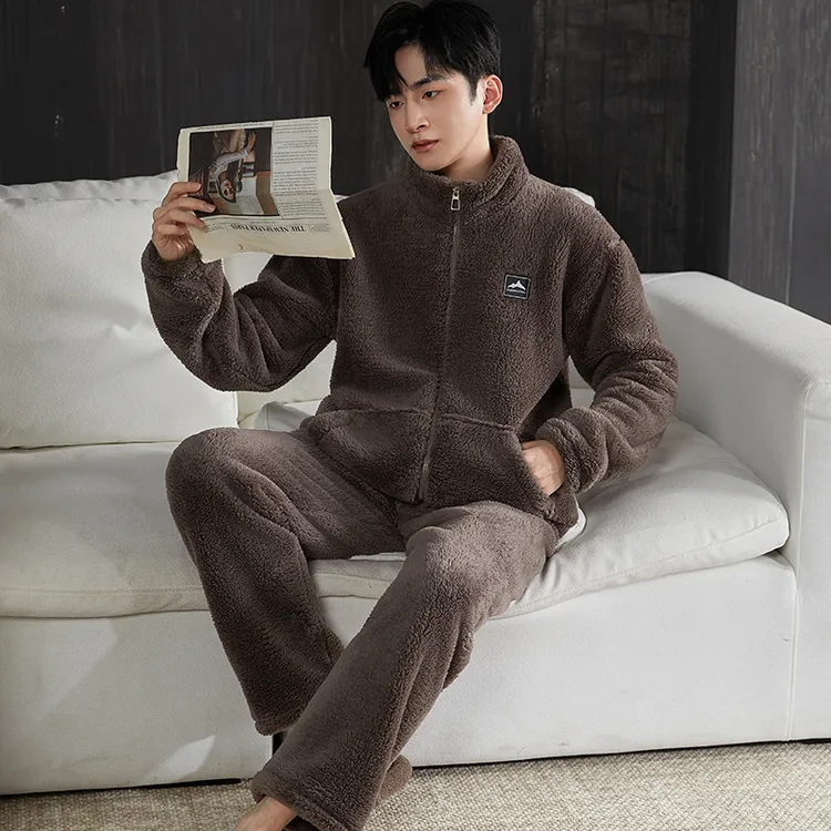 雪中飞情侣款睡衣男女同款秋冬季珊瑚绒加厚加绒可外穿家居服套装