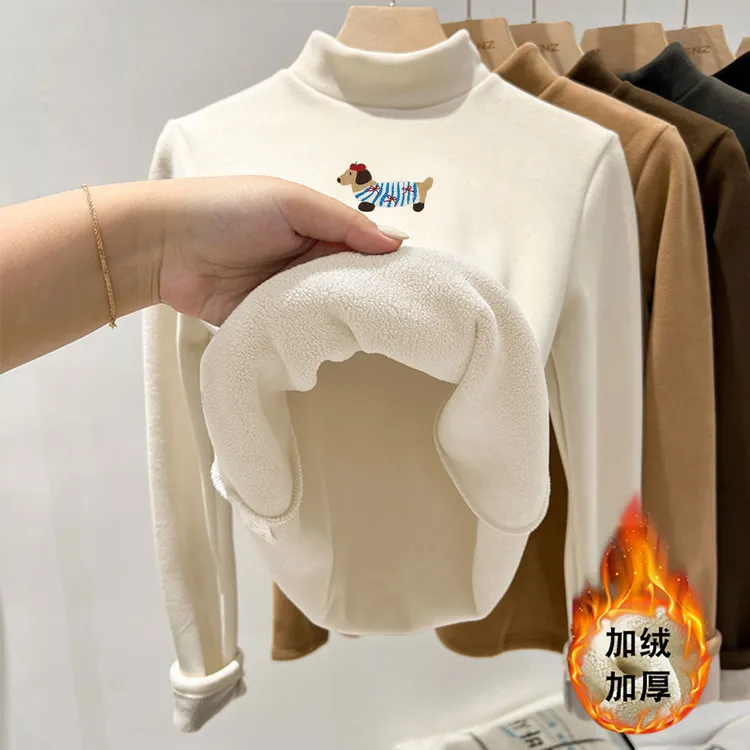 男女童半高领德绒打底衫冬季加绒加厚保暖长袖上衣百搭中大童T恤