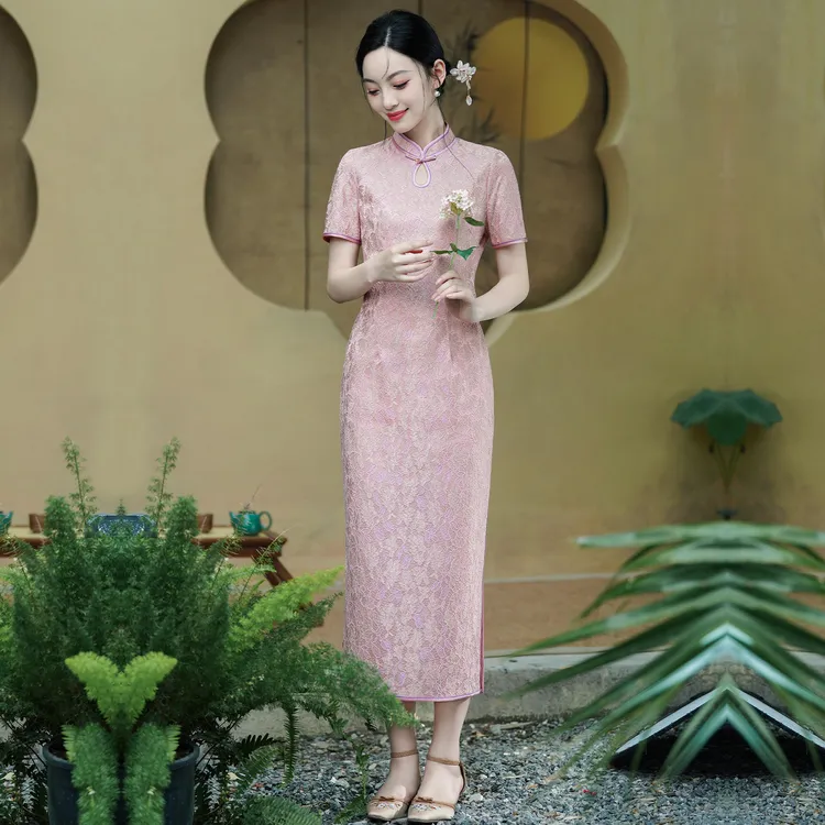 夏季蕾丝显瘦新中式国风女装旗袍高级感轻奢宴会款优雅连衣裙礼服