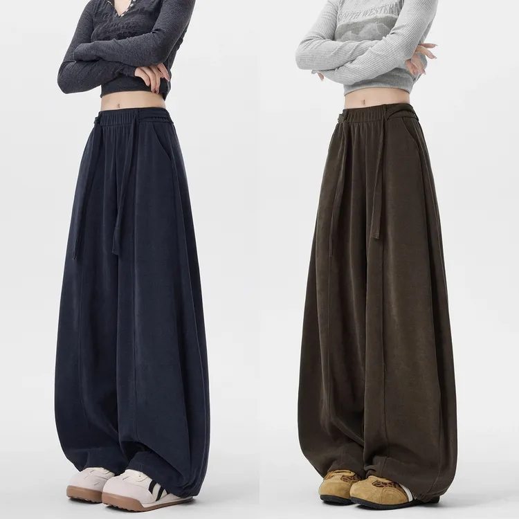 加绒弯刀阔腿裤女2025秋冬新款高腰宽松显瘦慵懒风垂感百搭休闲裤