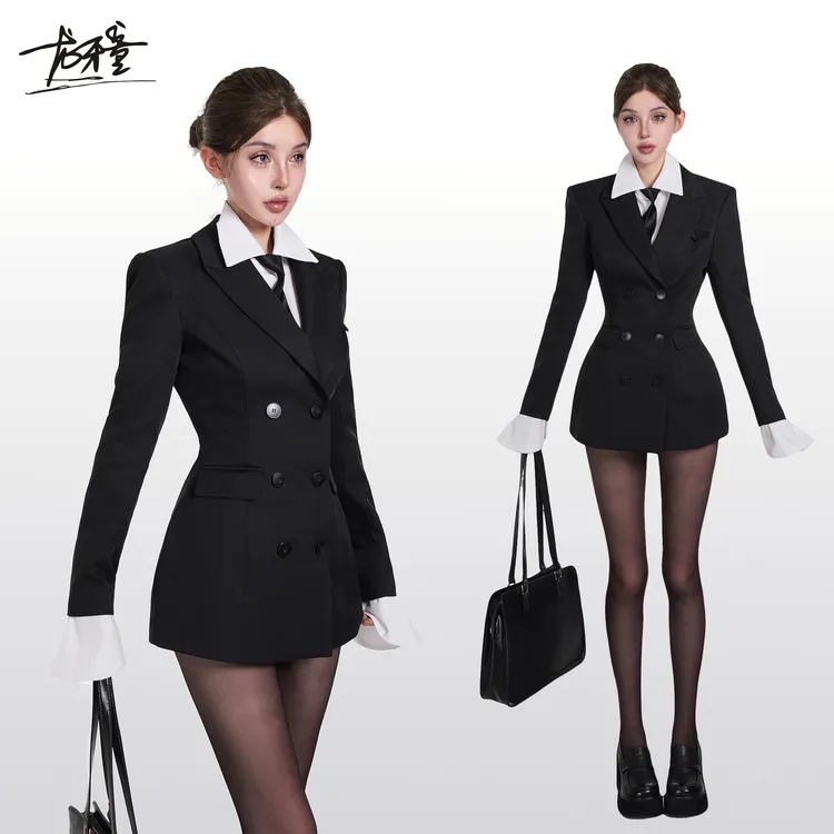 龙怼怼推荐【人气女idol】英伦风设计感气质收腰双排扣双c制服西装