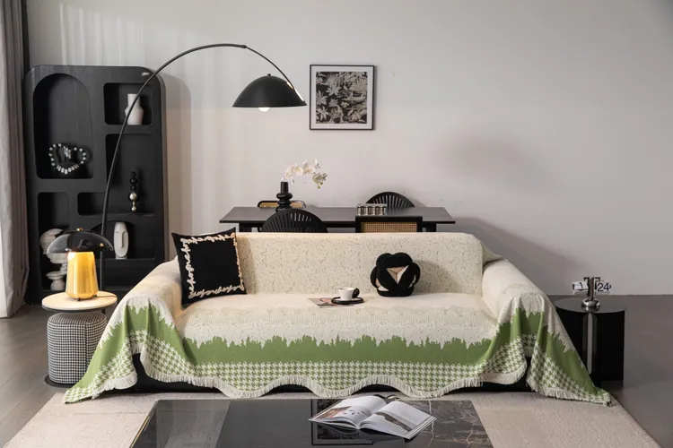 [新品-繁星（180*420cm四人座)可定制]高级水波流苏款四季款沙发巾