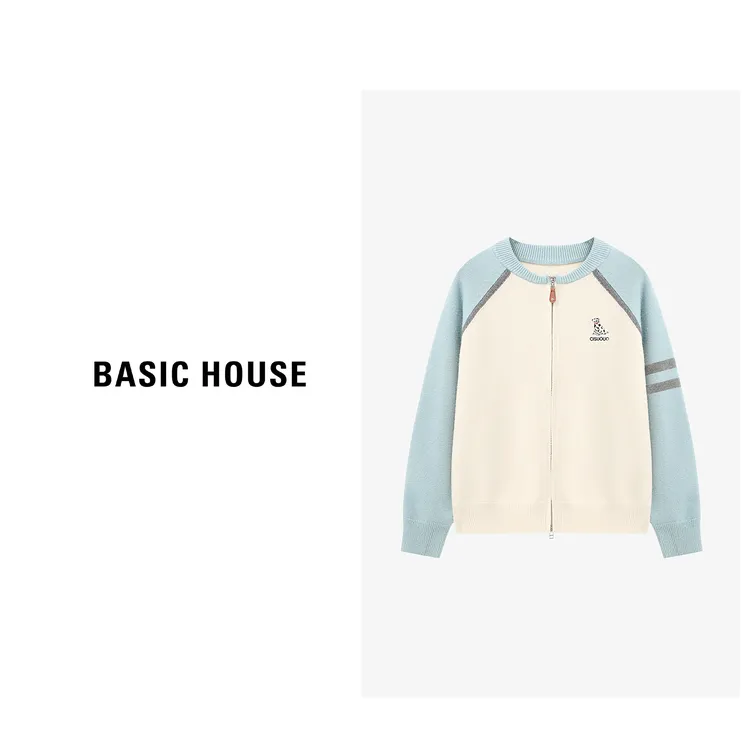 Basic House/百家好新款早秋撞色插肩袖针织开衫外套B0625B5MZH2