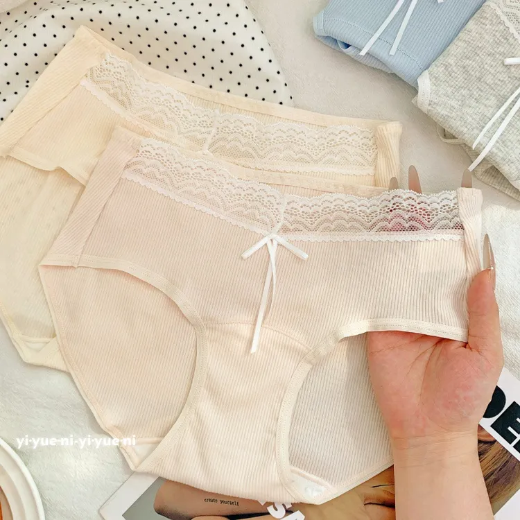 10A纯棉加长裆柔软蕾丝舒适中腰包臀内裤女纯欲三角短裤新款