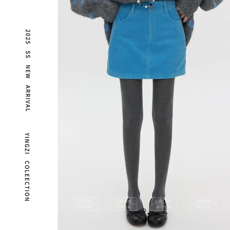 颖子定制【偷心剧场】秋冬复古灯芯绒A字短裙简约百搭高腰短裙2243
