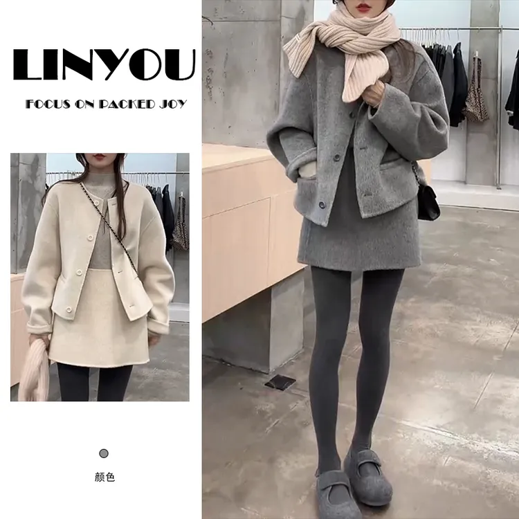 2025年冬季韩系高级简约休闲外套+短裙半身裙套装显瘦气质两件套