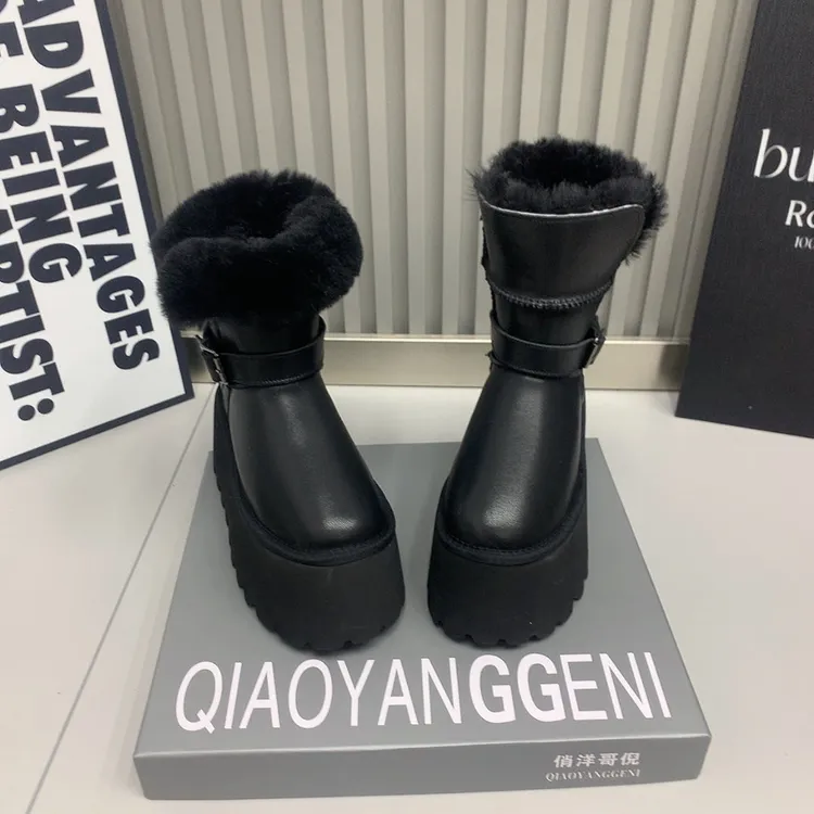 俏洋哥倪8018厚底9公分韩版牛反绒皮百搭网红陈太同款高帮雪地靴