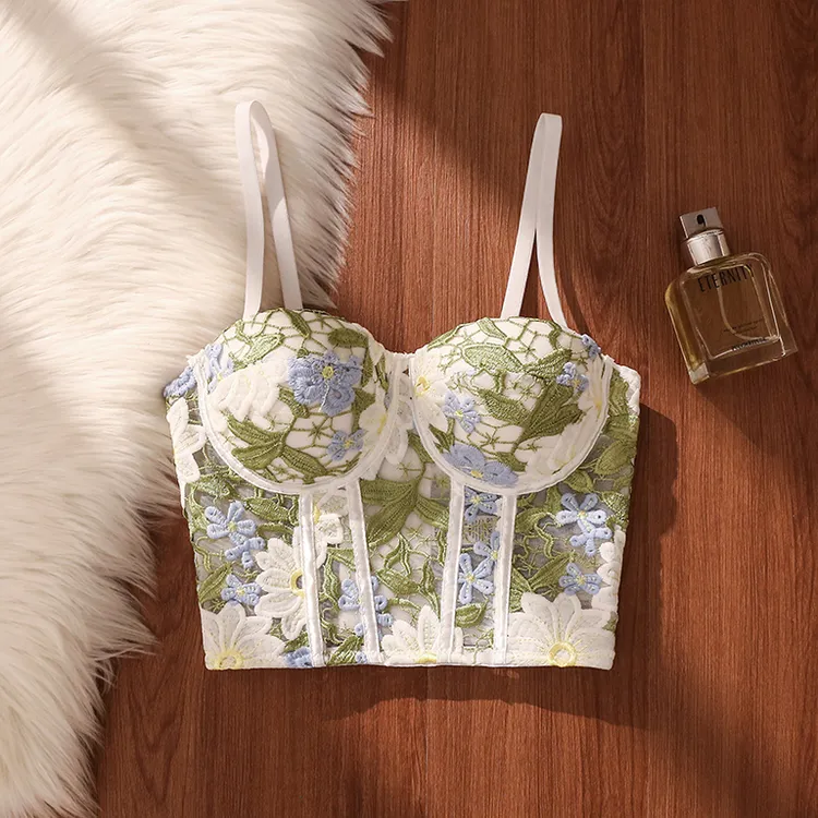 辣妹碎花鱼骨吊带背心女夏季新款内搭带钢圈修身显瘦美背外穿上衣