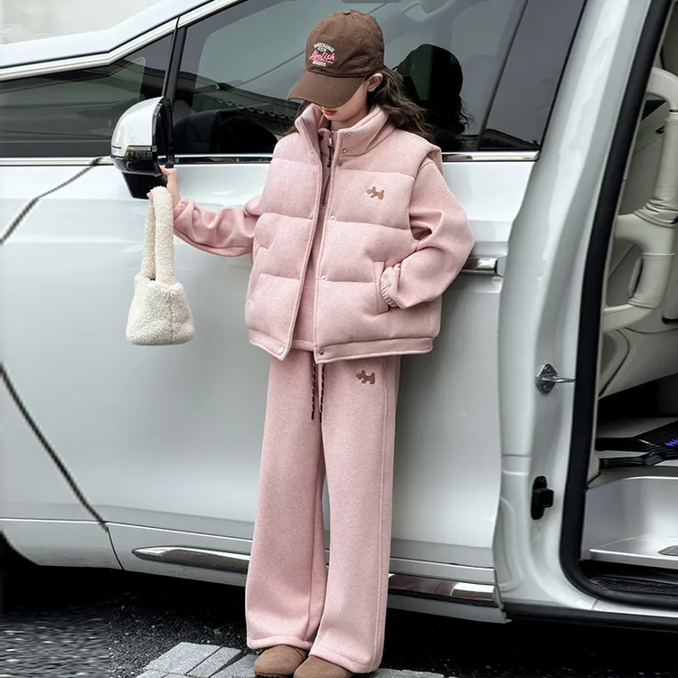 女童马甲卫衣三件套秋冬款加厚套装新款加绒棉服儿童冬装女大童潮