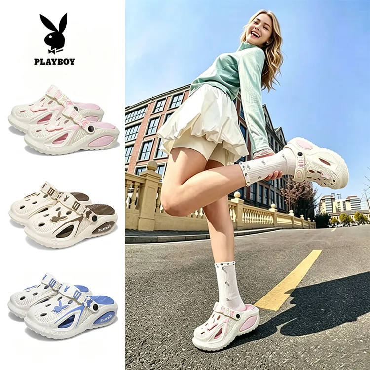 PLAYBOY夏季新款DIY洞洞鞋厚底增高鞋可外穿凉鞋透气防滑耐磨拖鞋