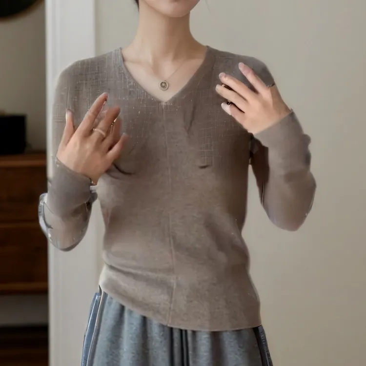 冬季百搭简约时尚保暖V领针织打底衫上衣LK2509028