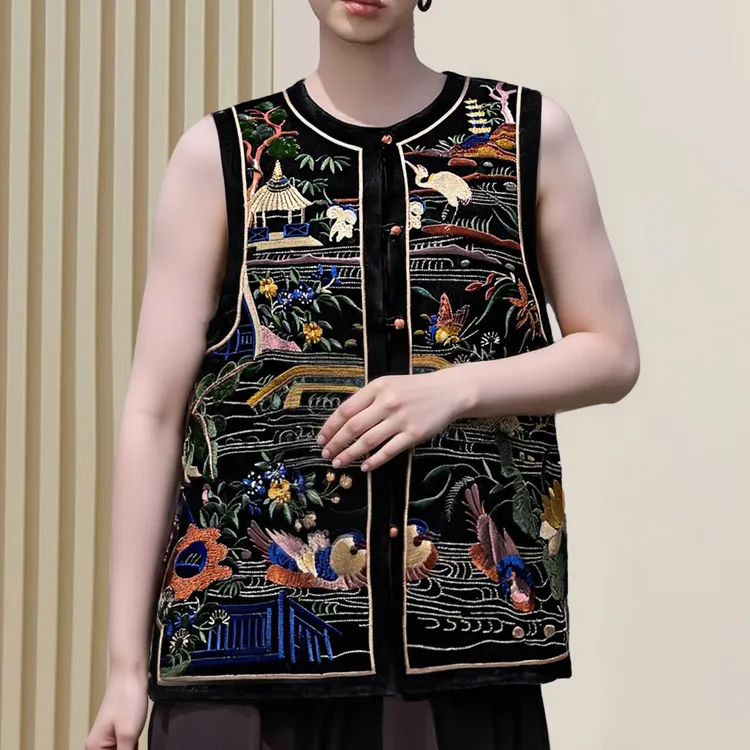 【古梵孜】高定刺绣不限季节马夹外穿重工刺绣短马甲黑色休闲2490