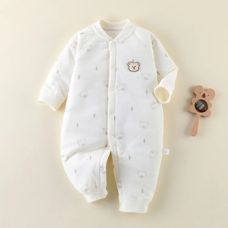 【精梳100%棉】秋冬新款40g婴儿夹棉连体衣薄棉新生儿哈衣爬服棉袄