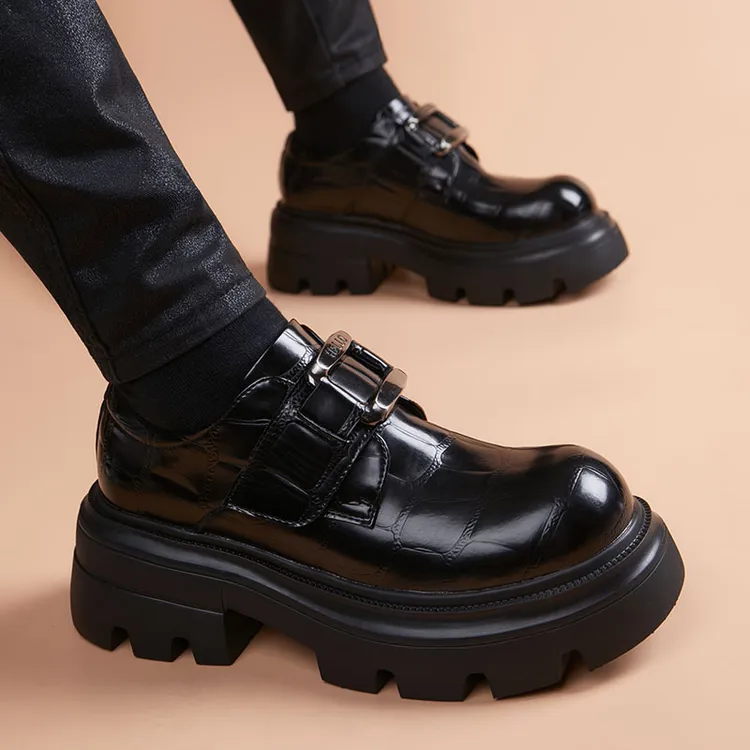 增高德比鞋男士2025新款皮鞋男款英伦潮流百搭套脚圆头厚底乐福鞋